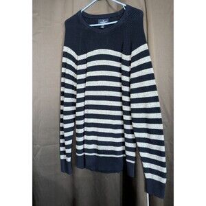 American Eagle Men's XL Blue Gray Striped Long Sleeve Waffle Knit Sweater